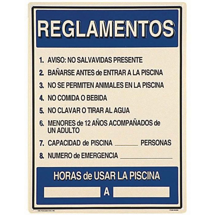 POOLMASTER COMMERCIAL POOL RULES IN SPANISH SIGN