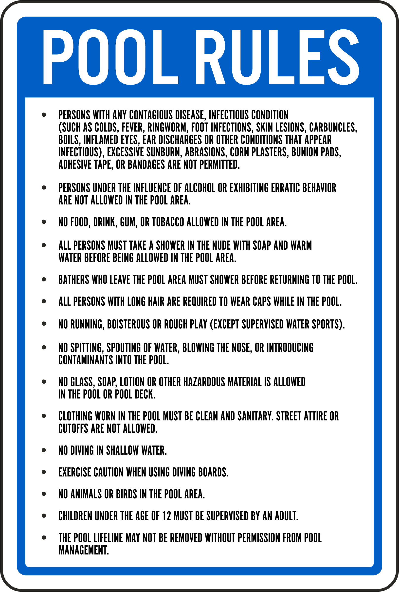 POOLMASTER COMMERCIAL POOL RULES SIGN